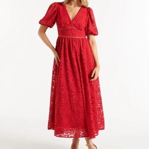 Ever New Red Lace Midi Dress